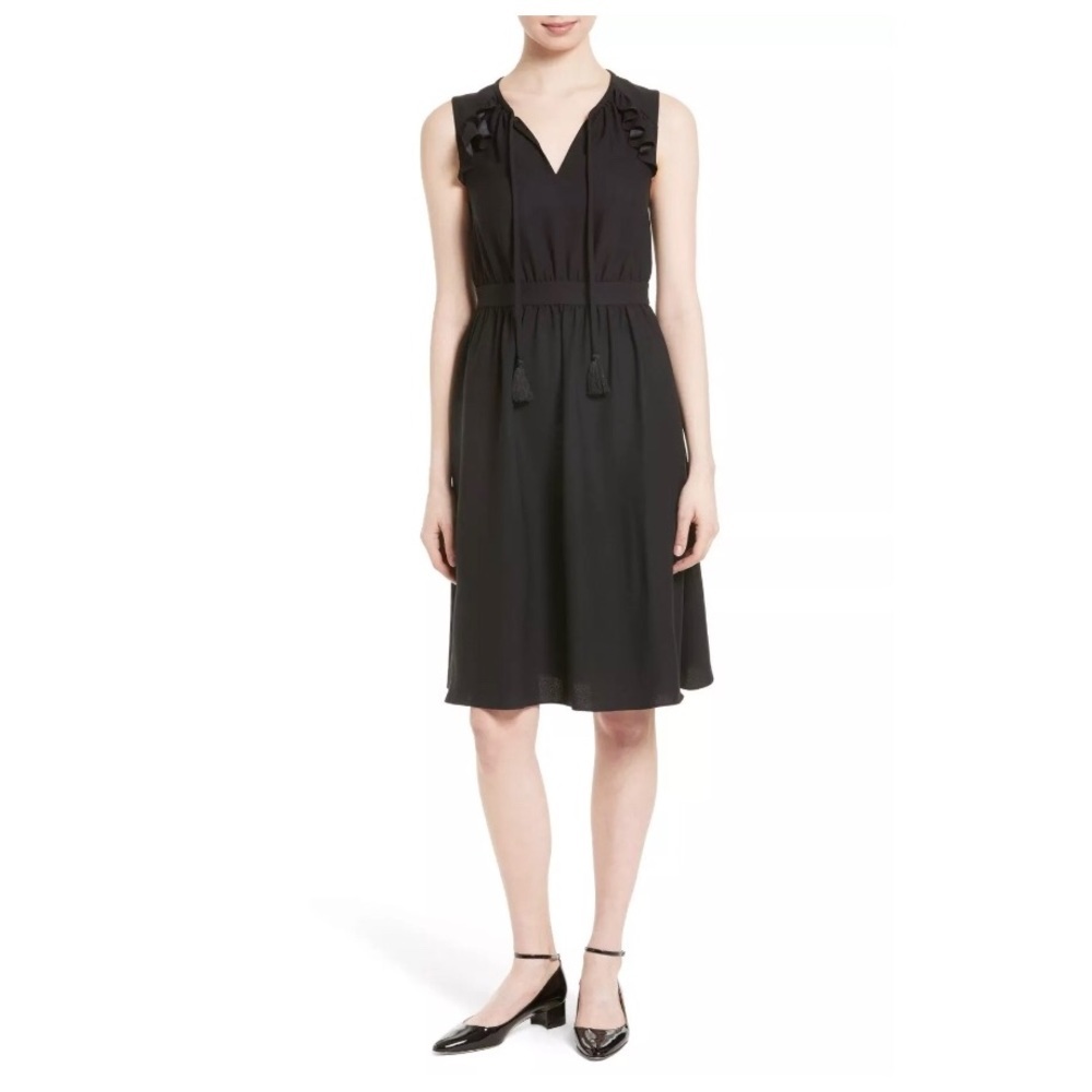 NWT kate‎ spade new york ruffle crepe fit & flare dress black [SZ Large ]